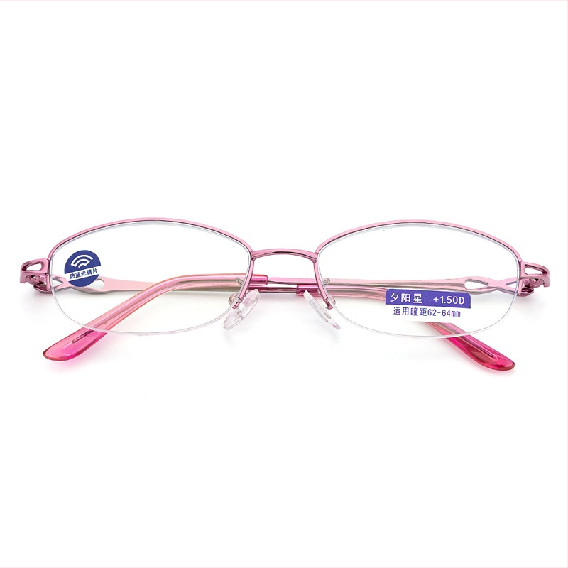 Очила за четене с PC лещи против синя светлина, половин рамка, кръгла метална рамка, за дами с дълго лице.