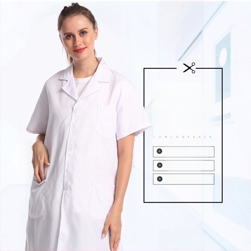 Bijeli pamučni laboratorijski kaput s dugim rukavima i otisnutim logom, prikladan za medicinske, laboratorijske i kozmetičke klinike