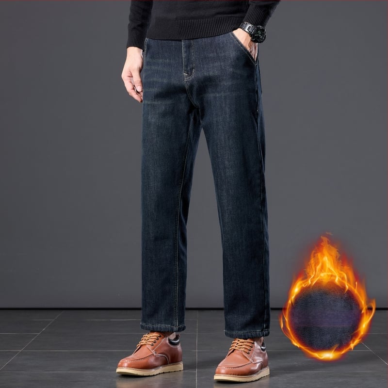 Τζιν με επένδυση φλίς, ίσια γραμμή, χαμηλή μέση, φερμουάρ