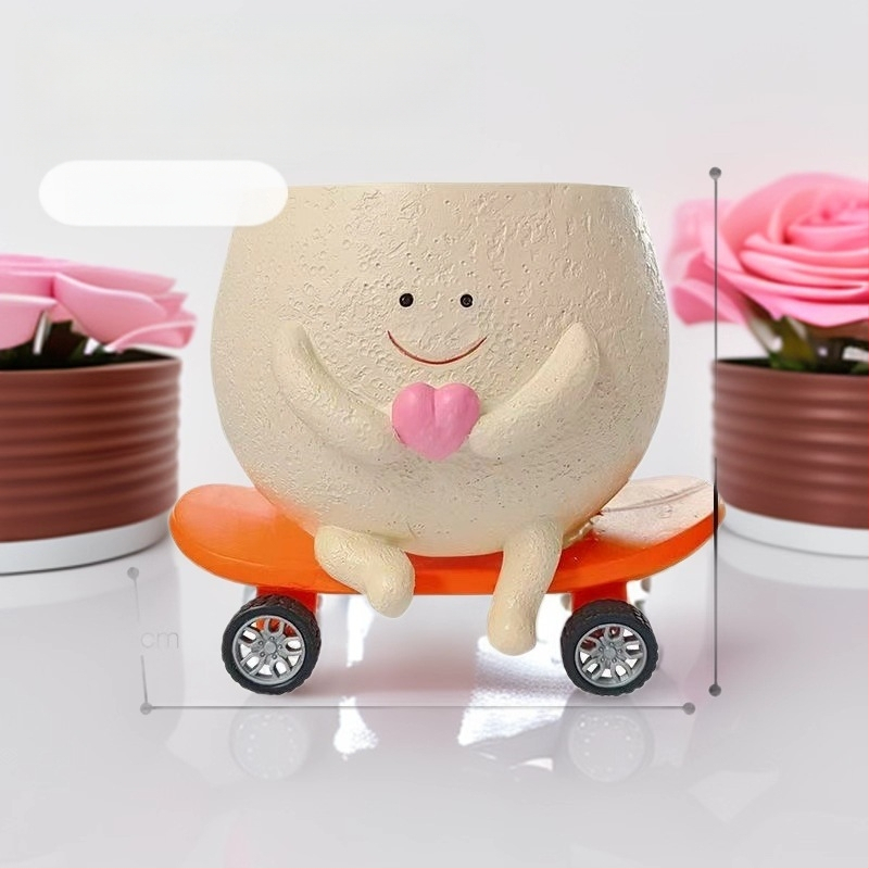 Planter od smole sa smeškastim lice na skateboardu – kreativni mali lonac za sukulente, pogodan za balkon, unutarnji prostor i vrt, izdržljiv