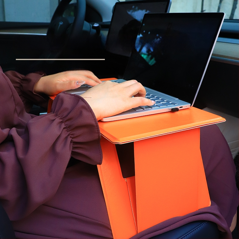 Automobilski sklopivi stol za laptop, s podesivim kutem, kožnom površinom, ugradnja na zid, univerzalna kompatibilnost
