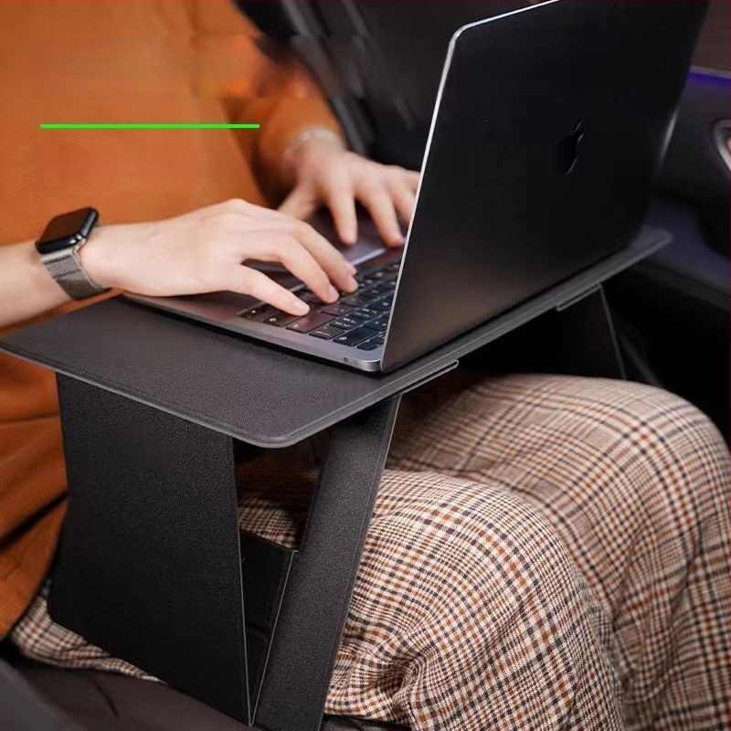 Automobilski sklopivi stol za laptop, s podesivim kutem, kožnom površinom, ugradnja na zid, univerzalna kompatibilnost
