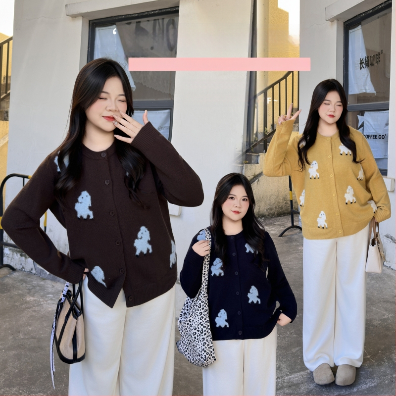 Moterų jacquard megztinis kardiganas, plus dydis, laisvas siluetas, apvalus kaklas, ilgomis rankovėmis