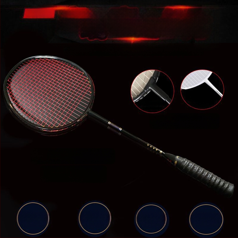 Rachetă de badminton din fibră de carbon, ultra-ușoară, lamă dreaptă, greutate 75–79 g, fire din fibră de mătase