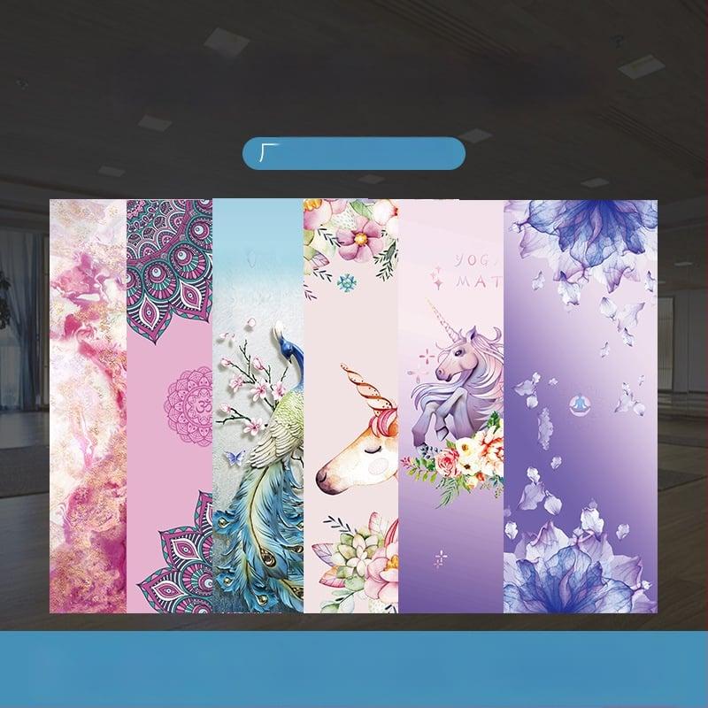 Μάτ γιόγκα με σουέντ εκτύπωση και καρτούν σχέδιο, απορροφά τον ιδρώτα, αντιολισθητικό, φυσικός καουτσούκ, φορητό και διπλούμενο