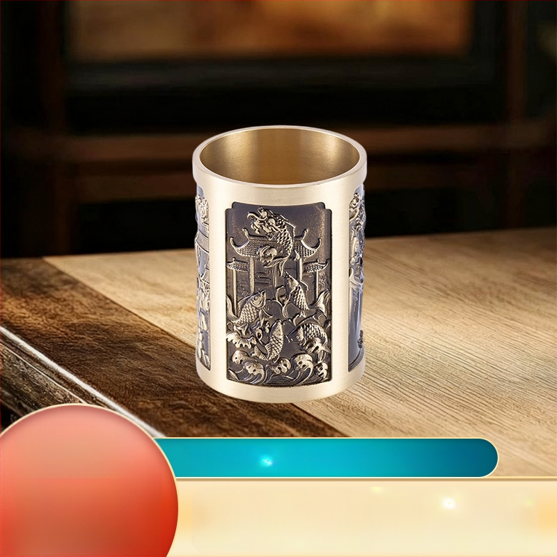 Rašiklio laikiklis su žuvies šuoliu per Drakono vartus, iš vario, šiuolaikinis minimalistinis stilius, liejimas, tinkamas kaip verslo dovanos