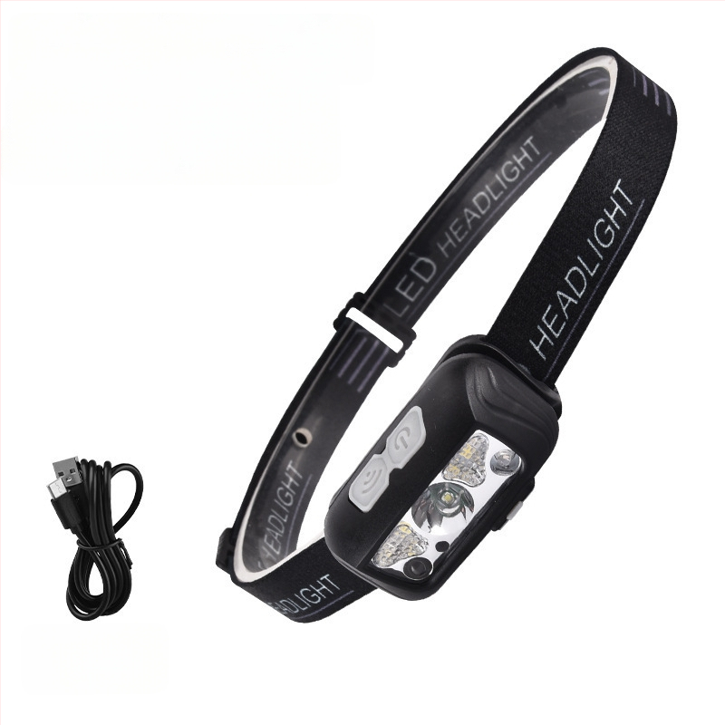 LED fejlámpa — ultra könnyű, újratölthető, 5W, 14500 akkumulátor (400mAh), hatótáv 50 m-ig, kempingezéshez és éjszakai bringázáshoz