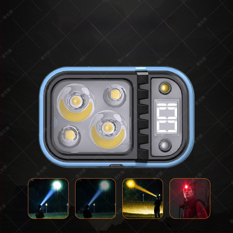 LED fejlámpa digitális kijelzővel, akkumulátoros működés, 500 m sugarú fénysugár, 6 óra üzemidő, súly 52 g