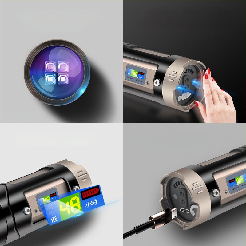 LED horgász lámpa négy fényforrással, zoomolható, 360°-os forgás, vízálló, maximális hatótávolság 200-500 m