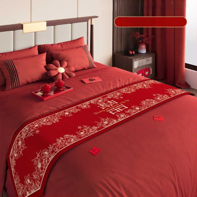 Vestuvinė lovos vėliava su dviguba laime - nuotakos kambario dekoras | Medžiaga: šilkiniai gėlių žiedai; Paskirtis: vestuvės; Dovana: asmeninė dovana; Tinka gimtadienio dovanai