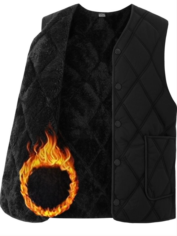 Мъжка памучна жилетка с флийсова подплата, дебела, качулка, V-образно деколте, цип, джобове с патч дизайн