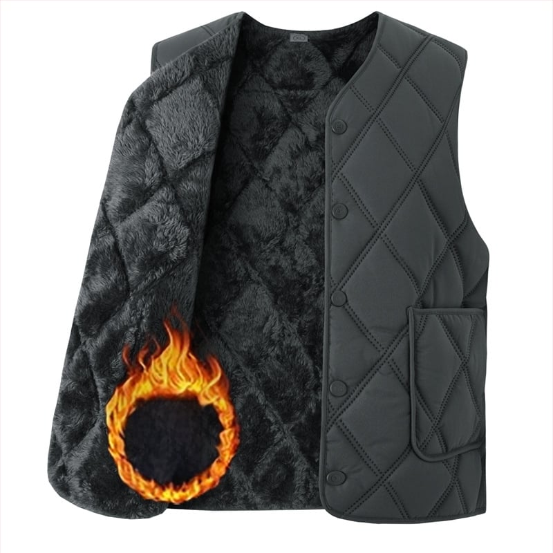 Мъжка памучна жилетка с флийсова подплата, дебела, качулка, V-образно деколте, цип, джобове с патч дизайн