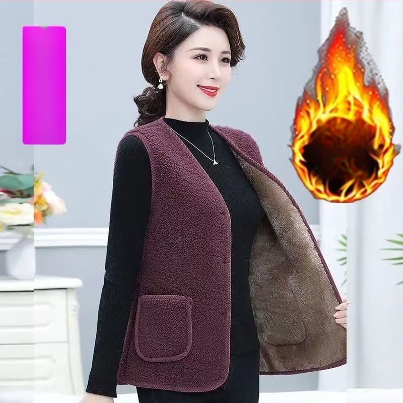 Женска жилетка с поларена подплата, поло яка, едно копче, стандартна дължина, материя chenille-спандекс