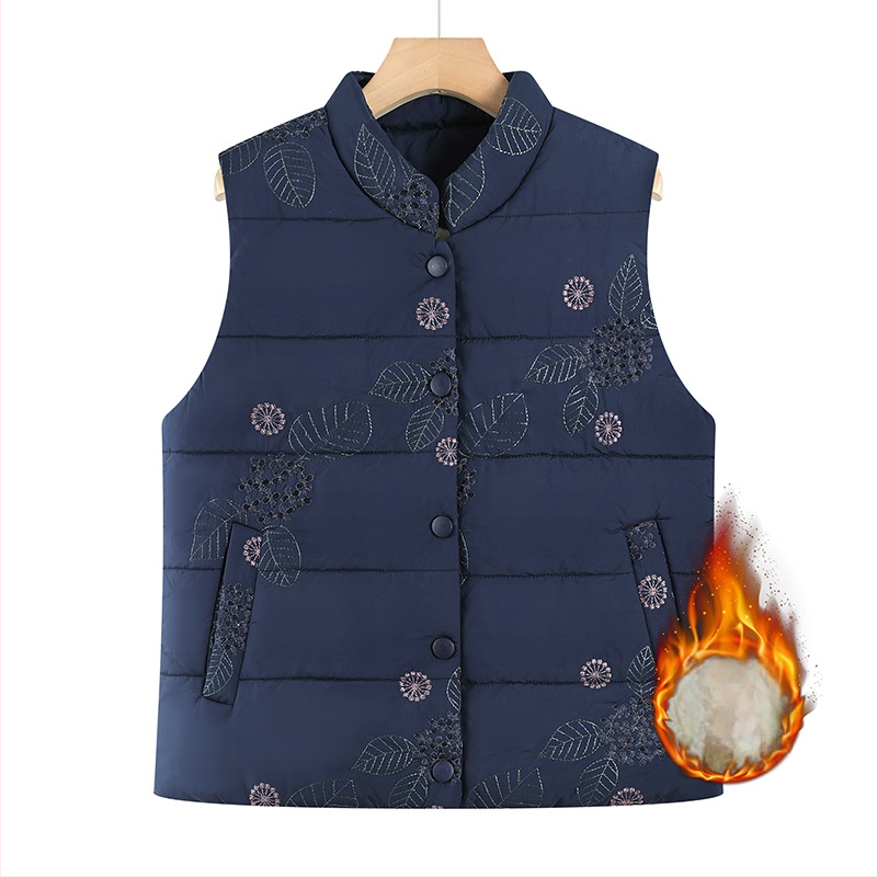 Жилетка със стойкова яка, кардиган стил, флорални мотиви, пълнеж от памук, полиестерна материя