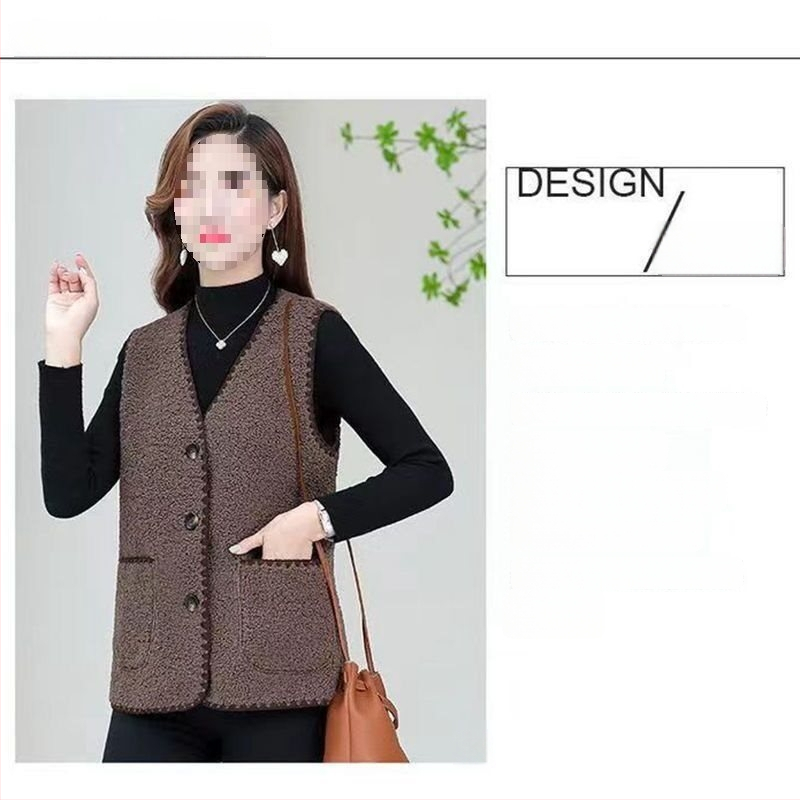 Много къса жилетка от агнешка вълна за възрастни жени, V-образно деколте, едно копче, основна материя rayon, пълнител вълна