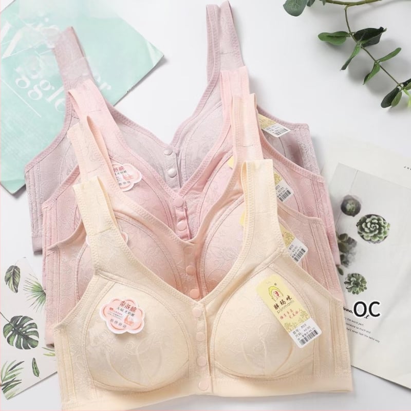 Дамски сутиен с предно закопчаване, дантелен, пълна чашка, тънък формован чашка, без метални пръстени, памучна подплата, фиксирани двойни презрамки, за възраст 40–60