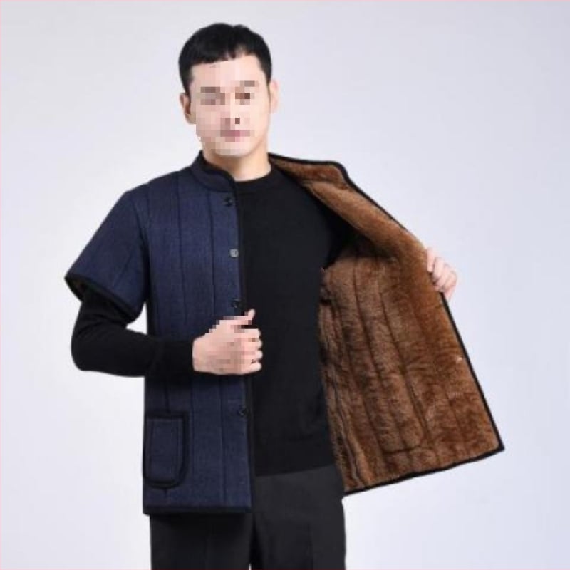 Памучна мъжка жилетка с качулка, тясна кройка, стояща яка, двойно закопчаване, външен плат corduroy и подплата от лен