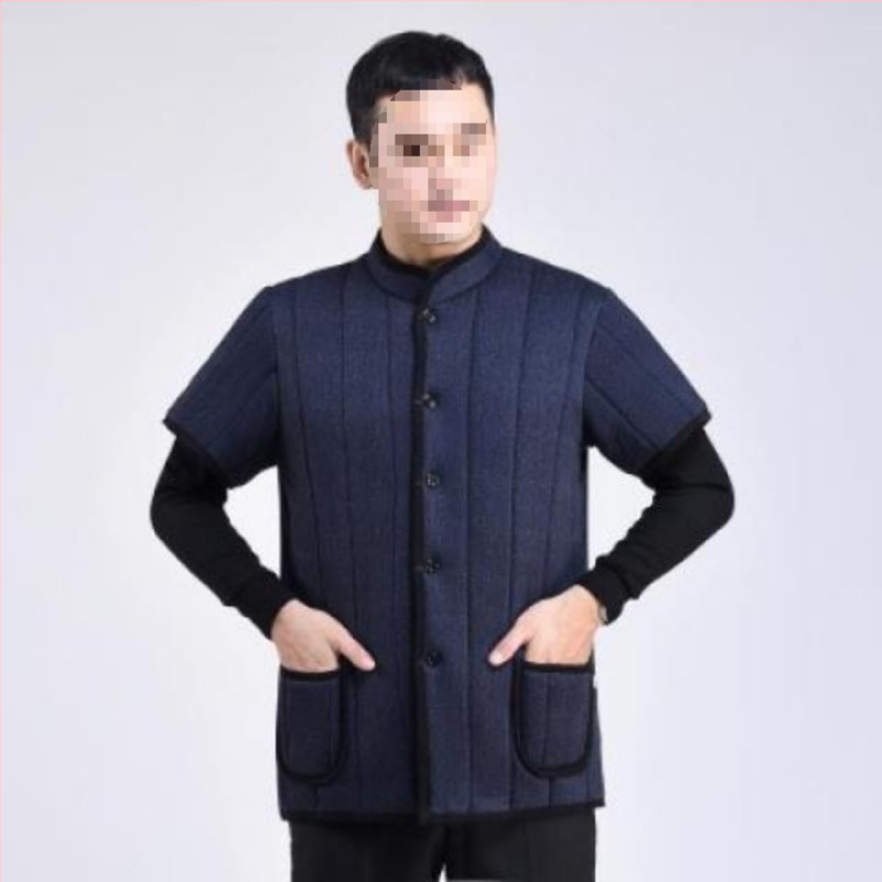 Памучна мъжка жилетка с качулка, тясна кройка, стояща яка, двойно закопчаване, външен плат corduroy и подплата от лен