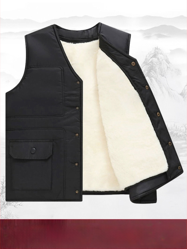 Мъжка памучна жилетка с качулка за зимата, удеблена за топлина