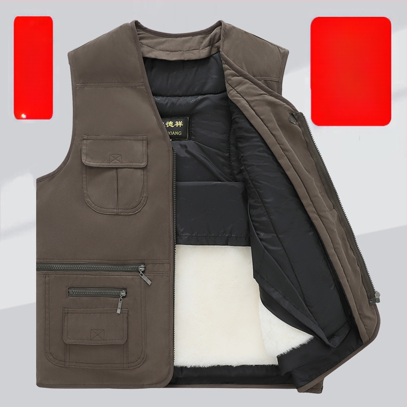 Мъжка памучна жилетка с качулка за зимата, удеблена за топлина