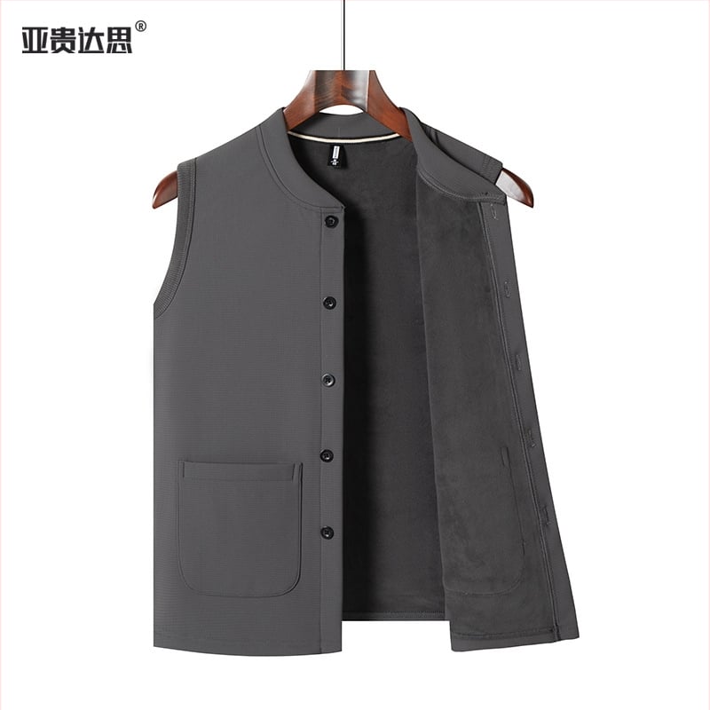 Жилетка с флисово подплата за мъже на средна възраст и възрастни, V-образно деколте, еднобортна