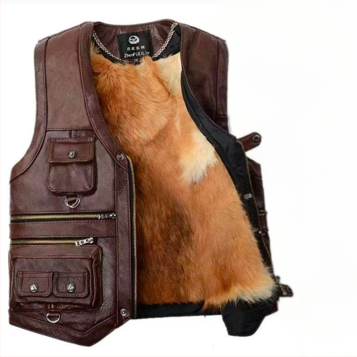 Muška kožna vesta s višestrukim džepovima, zimski casual stil