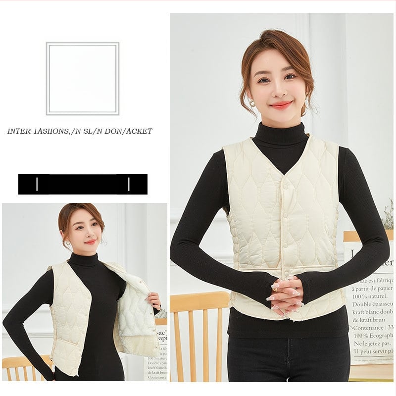 Дамски памучен елек за топло облекло, без яка, ромбов модел, пълнеж от памук, есен 2023