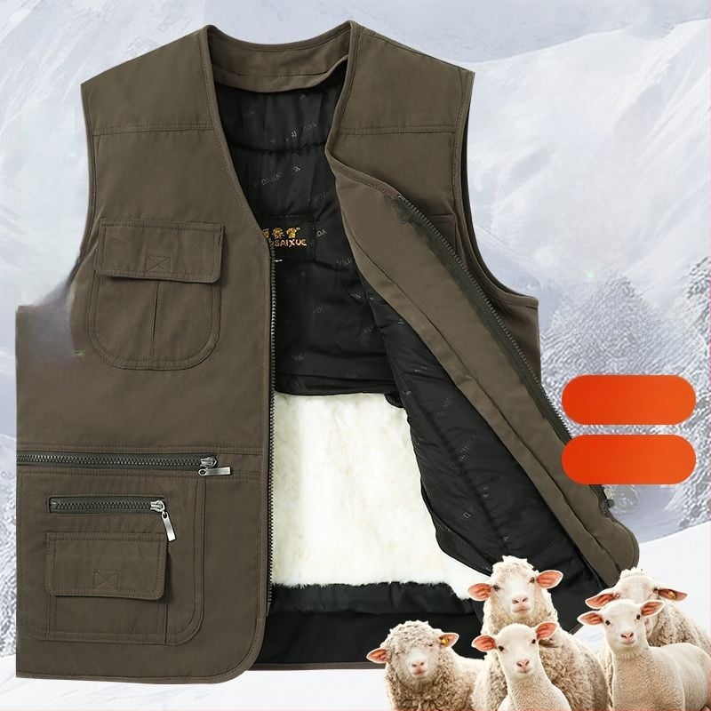 Мъжки качулков quilted жилет, Slim fit, V-образно деколте, цип отпред, райета деним, основна тъкан: зайчи косъм, лен подплата