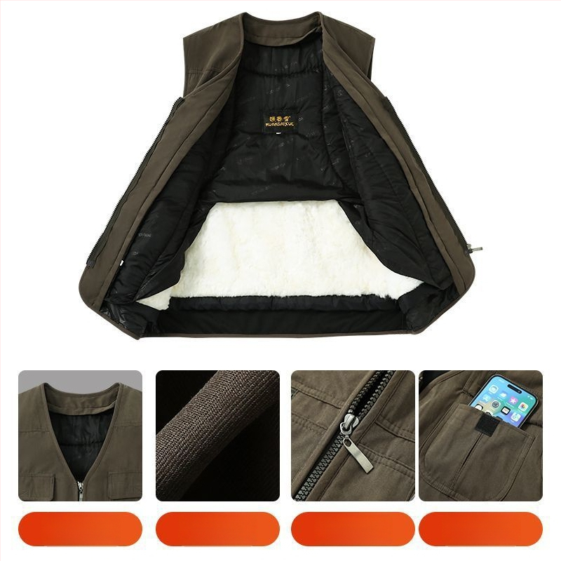 Мъжки качулков quilted жилет, Slim fit, V-образно деколте, цип отпред, райета деним, основна тъкан: зайчи косъм, лен подплата