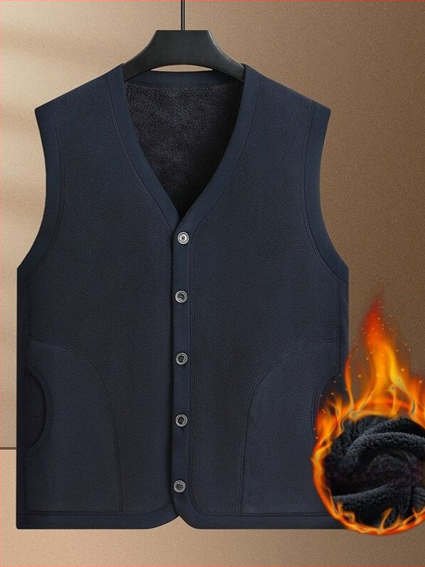 Мъжка поларена жилетка усилена, V-образно деколте, без ръкави, странични джобове, прав край, Есен 2025