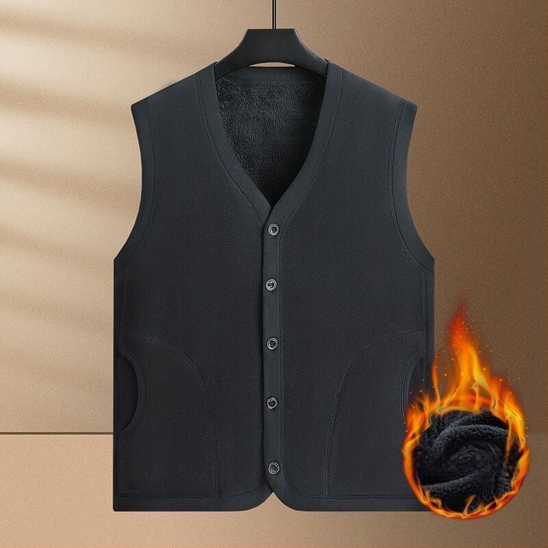 Мъжка поларена жилетка усилена, V-образно деколте, без ръкави, странични джобове, прав край, Есен 2025