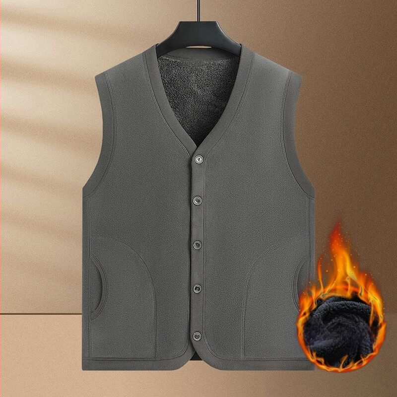 Мъжка поларена жилетка усилена, V-образно деколте, без ръкави, странични джобове, прав край, Есен 2025