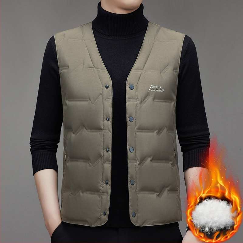 Мъжка пухена жилетка, V-образно деколте, едноредово закопчаване, зима, полиестер