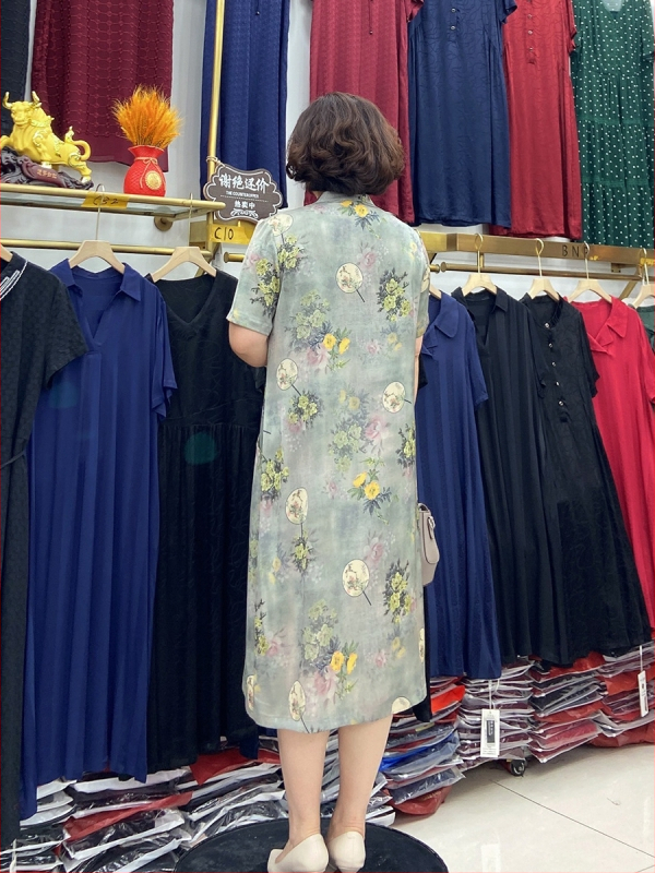Nova nacionalna stil, svilena Cheongsam haljina za žene, plus veličine, ljeto 2024