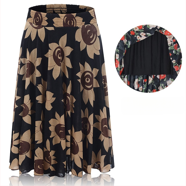 Флорална щампа Ice Silk плисирана пола със еластична талия, средна дължина