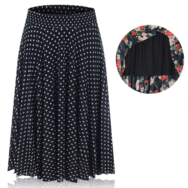 Флорална щампа Ice Silk плисирана пола със еластична талия, средна дължина