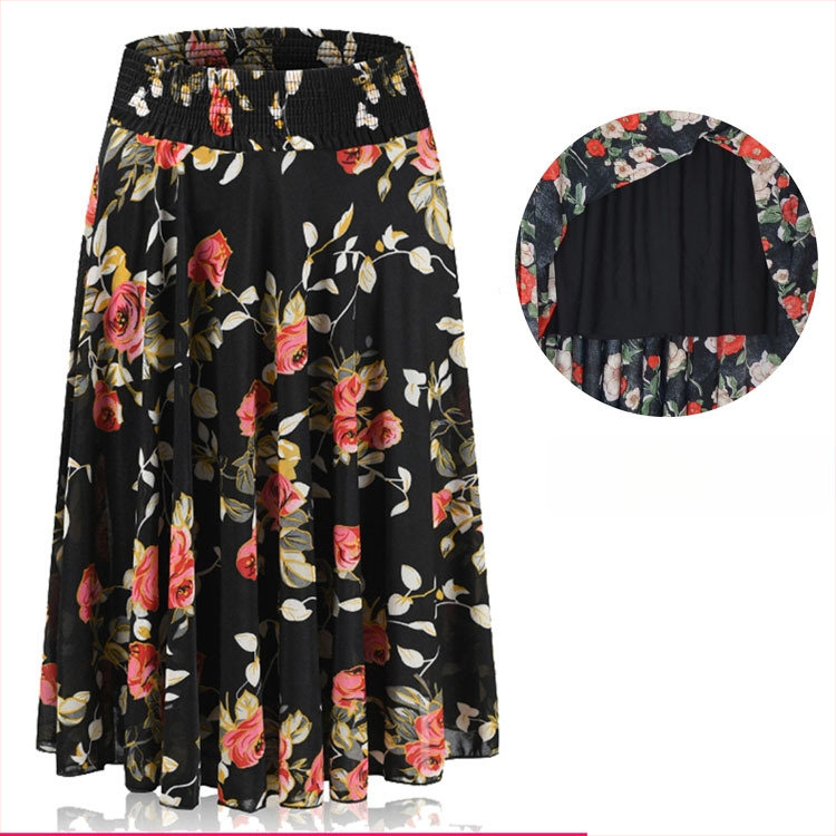 Флорална щампа Ice Silk плисирана пола със еластична талия, средна дължина