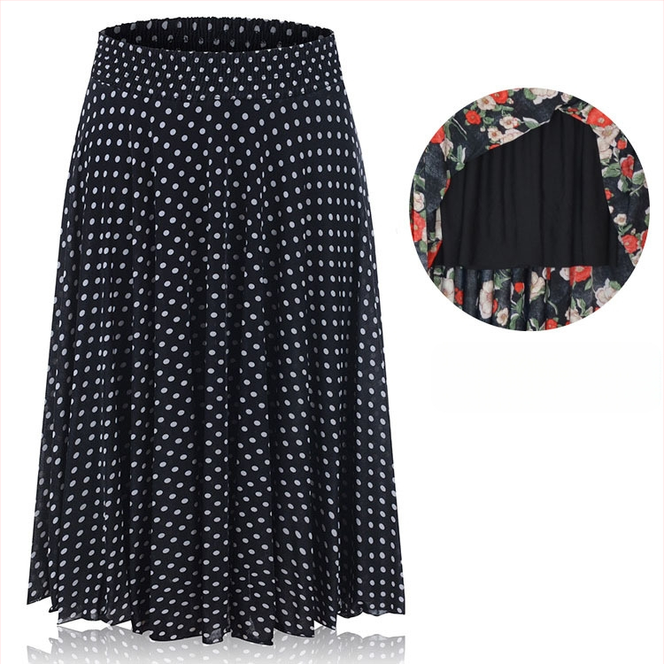 Флорална щампа Ice Silk плисирана пола със еластична талия, средна дължина