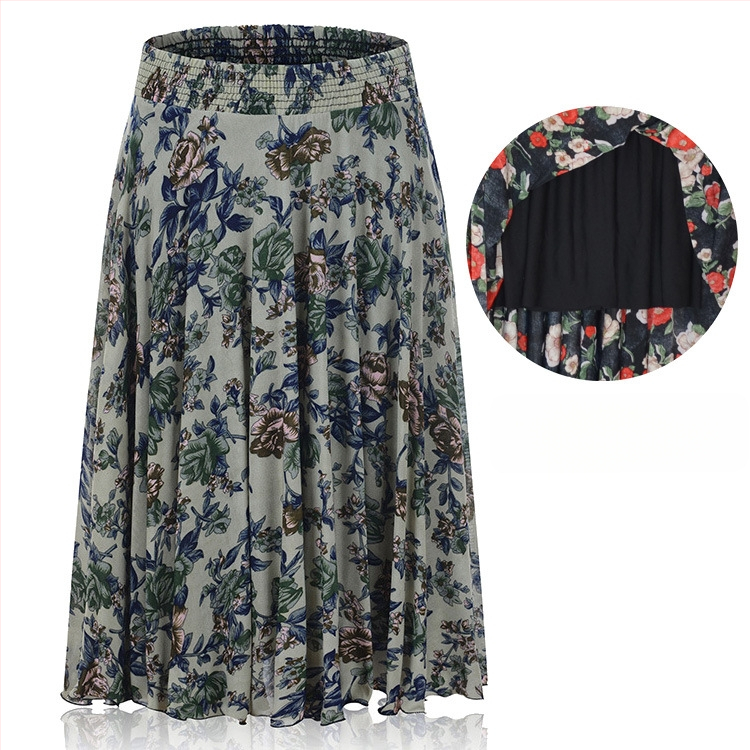 Флорална щампа Ice Silk плисирана пола със еластична талия, средна дължина