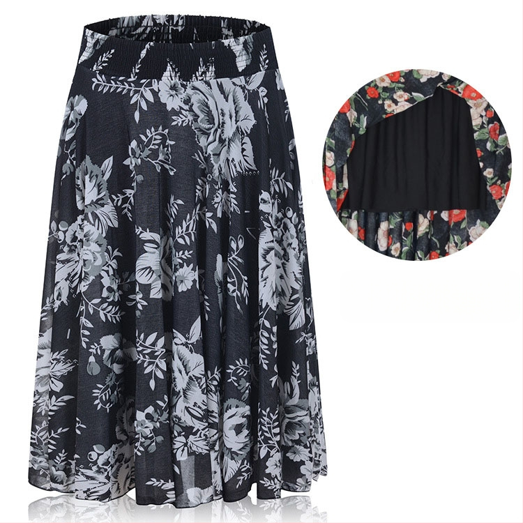 Флорална щампа Ice Silk плисирана пола със еластична талия, средна дължина