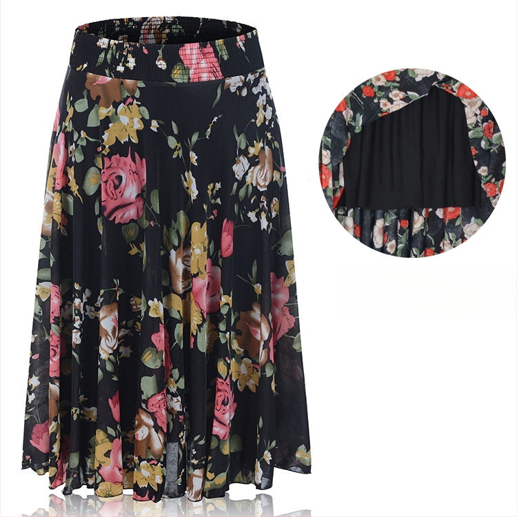 Флорална щампа Ice Silk плисирана пола със еластична талия, средна дължина