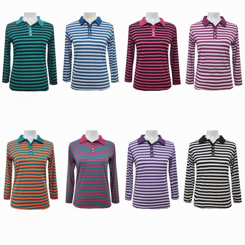 Ženski top s polo ovratnikom, prugasti, dugi rukav, ležerni gradski stil