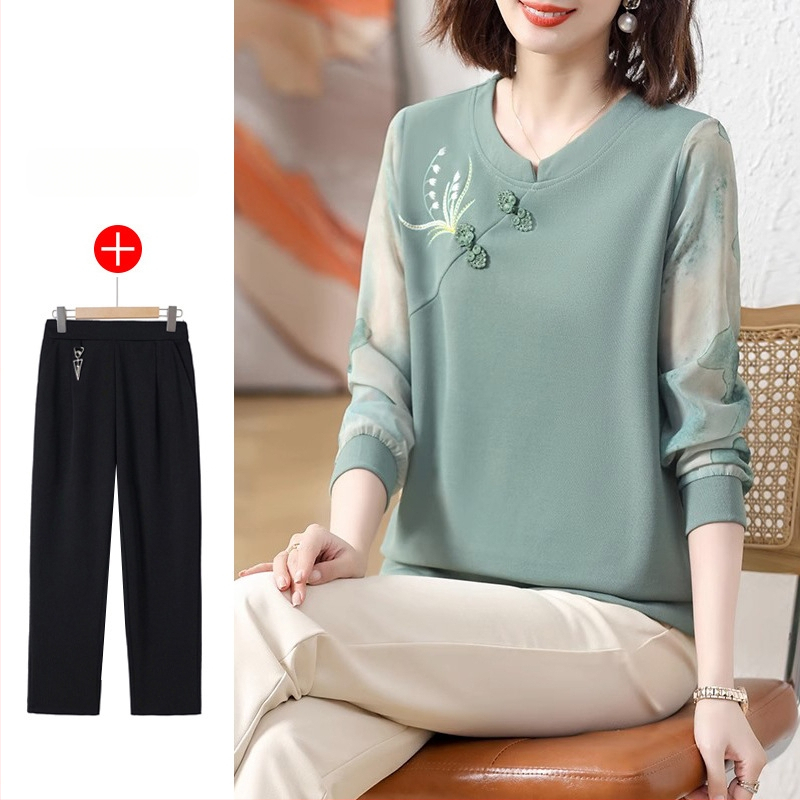 Bluza tricotată pentru femei, manșă lungă, guler rotund, broderie, stil casual, primăvară-toamnă