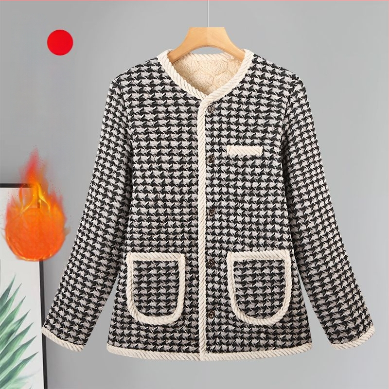 Nova ženska zimska jakna od pamuka, inspirirana Chanel stilom, s fleece podstavom i dodatnom debljinom, elegantna kućna odjeća za zrelu ženu