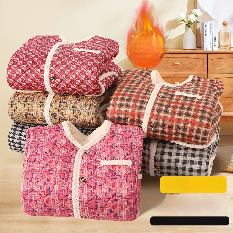 Nova ženska zimska jakna od pamuka, inspirirana Chanel stilom, s fleece podstavom i dodatnom debljinom, elegantna kućna odjeća za zrelu ženu