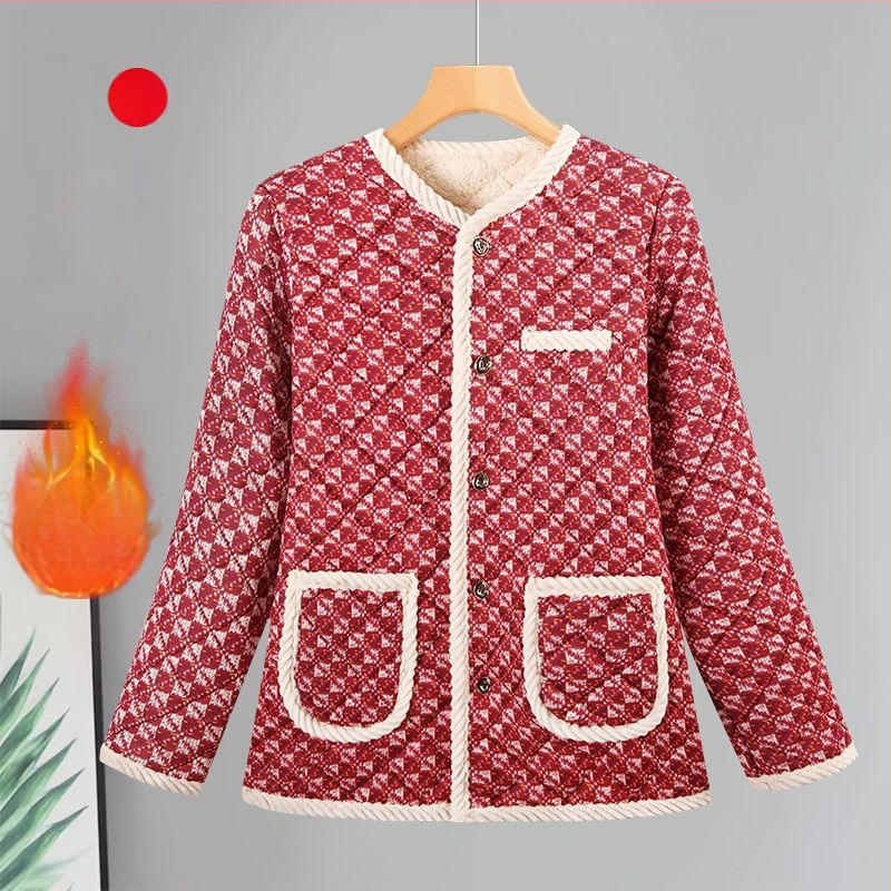 Nova ženska zimska jakna od pamuka, inspirirana Chanel stilom, s fleece podstavom i dodatnom debljinom, elegantna kućna odjeća za zrelu ženu