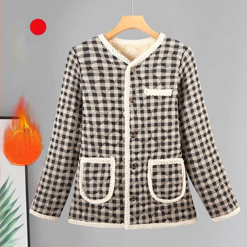 Nova ženska zimska jakna od pamuka, inspirirana Chanel stilom, s fleece podstavom i dodatnom debljinom, elegantna kućna odjeća za zrelu ženu