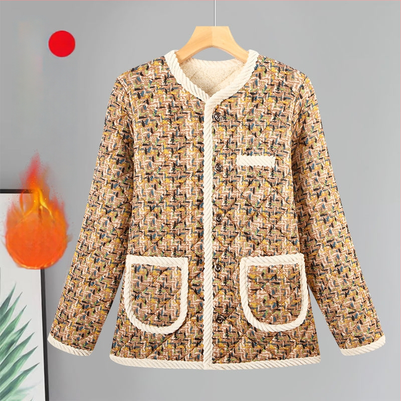 Nova ženska zimska jakna od pamuka, inspirirana Chanel stilom, s fleece podstavom i dodatnom debljinom, elegantna kućna odjeća za zrelu ženu