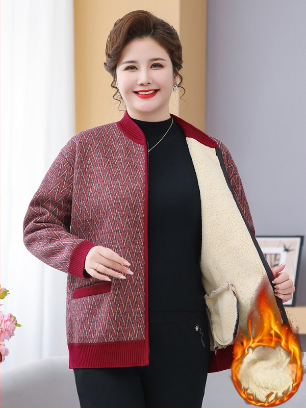 Plus veličine zimska pletena jakna s flis podstavom, debela i topla, za žene srednje dobi i starije, elegantan, udoban kroj sa zatvaračem