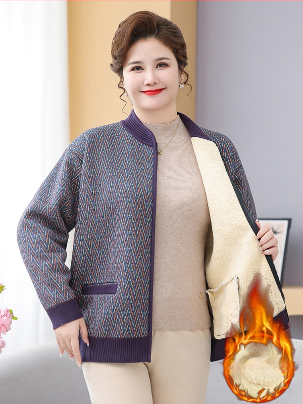 Plus veličine zimska pletena jakna s flis podstavom, debela i topla, za žene srednje dobi i starije, elegantan, udoban kroj sa zatvaračem